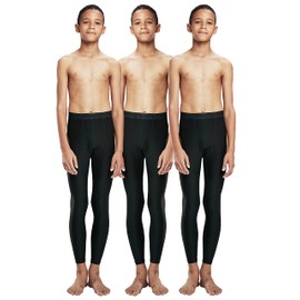 DEVOPS Boys UPF 50+ Compression Tights Sport Leggings Baselayer Pants (X-Small, Black/Black)