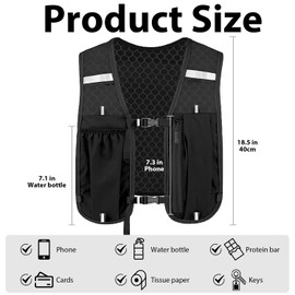 Plain Running Vest with Phone Holder & Storage, Adjustable Hydration Vest, Lightweight and Breathable Running Backpack for Running, Cycling, Hiking (Black, One Size)