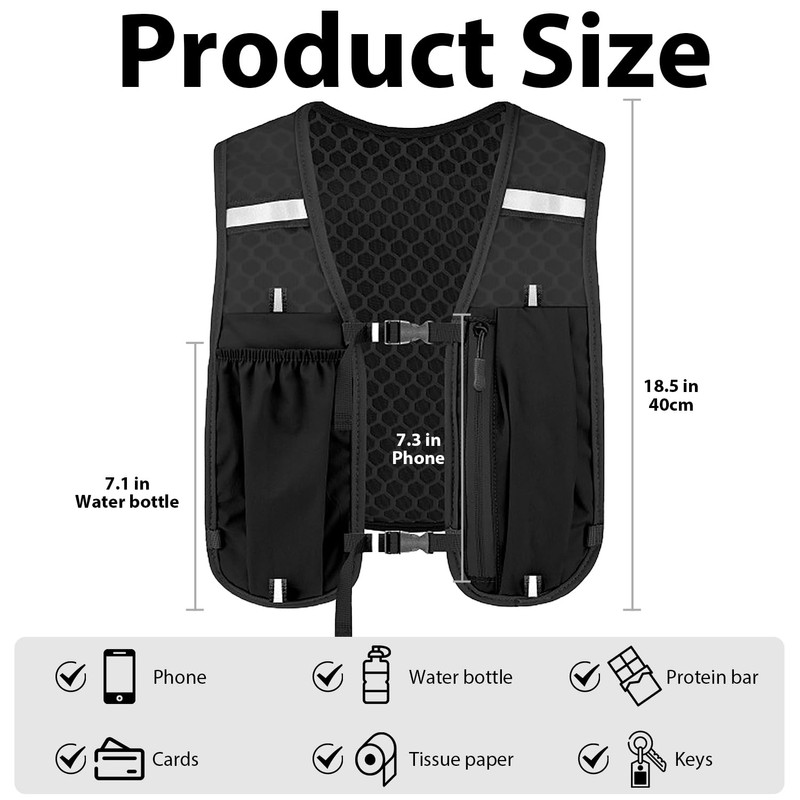 Plain Running Vest with Phone Holder & Storage, Adjustable Hydration