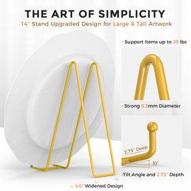 TR-LIFE 14 Inch Gold Metal Plate Stand (2 Pack) - Heavy Duty Display Easel for Large Plates, Frames, Platters and Art