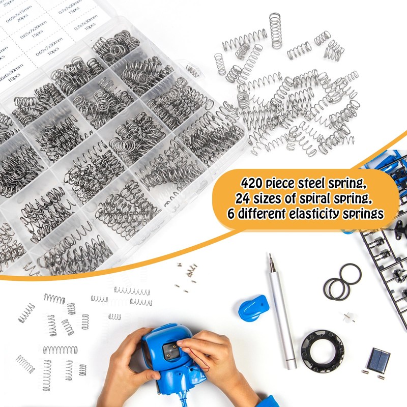 Raxfekro 420-Piece Set Compression Spring Assortment, 24 Specifications Compression Springs,