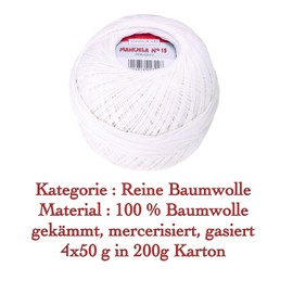 Manuela No. 15 Crochet Yarn 100% Cotton White