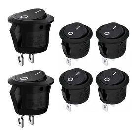Rocker Switch 6 Pcs - Mini Round Toggle Switch ON/Off SPST 2 Pin | 6A/250V AC, 10A/125V Pre-Wired | for Car, Boat, Household & RV - Black KCD1 Style