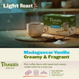 Panera Bread Madagascar Vanilla Light Roast Coffee Pods, 100% Arabica, Natural Flavor, Keurig Compatible Cups, No Artificial Ingredients, 60 Single Serve Pods (6 Packs of 10)