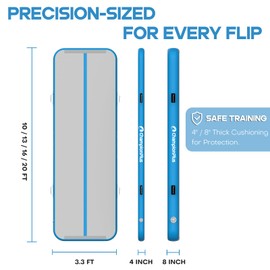 CHAMPIONPLUS 10ft 13ft 16ft 20ft Tumble Track Tumbling Mat Inflatable Gymnastics Air Mat 4/8 inches Thickness for Home Training Cheerleading Yoga with Electric Air Pump Blue 13'x3.3'x4''