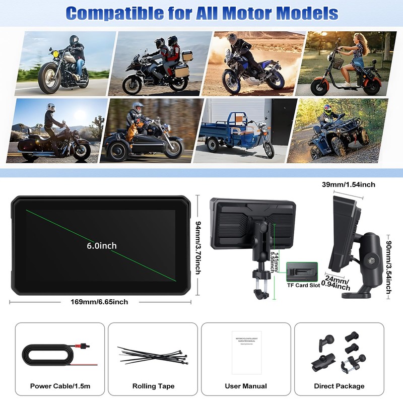 CAMECHO 6 Inch Wireless Motorcycle Carplay Android Car, IP68 Waterproof