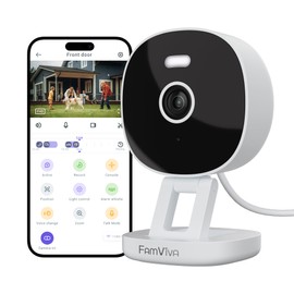 FAMVIVA 2K Security Camera, Outdoor/Indoor for Home, Pet, Baby, Nanny, IP65 Waterproof Color Night Vision, White Light & Siren, Recording, Motion Detection, Works with Alexa