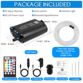 ATOKEE Starlight Headliner Kit 400pcs 0.03in 9.8ft, 16W Sound Activated Fiber Optic Star Lights Kit for Car Roof, Controlled by App/Remote