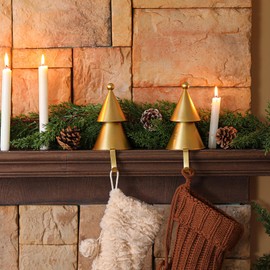 MorningRo 2 PCS Gold Metal Christmas Tree Stocking Hanger Neutral Metal Stocking Holder for Fireplace Mantle for Fireplace Christmas Decorations Indoor Holiday Decor