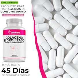 BioHerb® | Colágeno Hidrolizado y Ácido Hialurónico con 90 Cápsulas