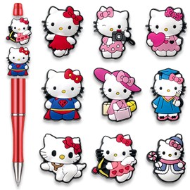 Garetheora 9Pcs Cartoon Focal Beads for Pens, Cute Silicone Focal Beads for Making DIY Bead Pens Keychain Jewelry (C)