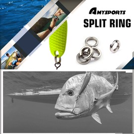 AMYSPORTS Stainless Steel Split Rings Saltwater High Strength Fishing Split Ring Line Connector Fishing Split Rings Freshwater Loop 100pcs 90lbs