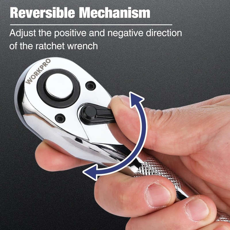 WORKPRO 3PC Stubby Ratchet Set 1/4" 3/8" 1/2" Drive Ratchet