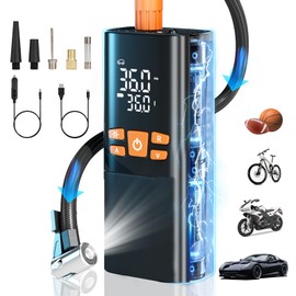 Tire Inflator Portable Air Compressor 150PSI - 10000mAh Cordless Pump with 12V DC Power & Auto Shut-off, Fast Inflation for Car, Motorcycle, Bike, Ball - Built-in LED Light