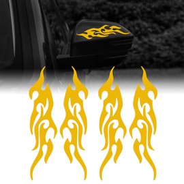 TOMALL 4 Stück 19cm Flamme Reflektierend Aufkleber für Auto Rennsport Sportstreifen Aufkleber für Golfwagen Vinyl wasserdichte Dekoration für Karosserie Truck SUV Geländewagen Skateboard (Gelb)