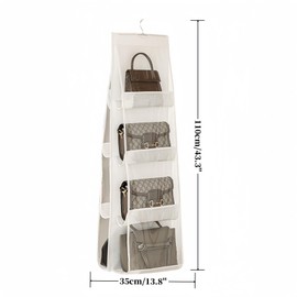 HAN SHENG 2 Pcs 8 Pockets Clear Hanging Purse Handbag Organizer Hanging Shelf Bag Collection Storage Holder Purse Bag Wardrobe Closet Space Saving Organizers (White)