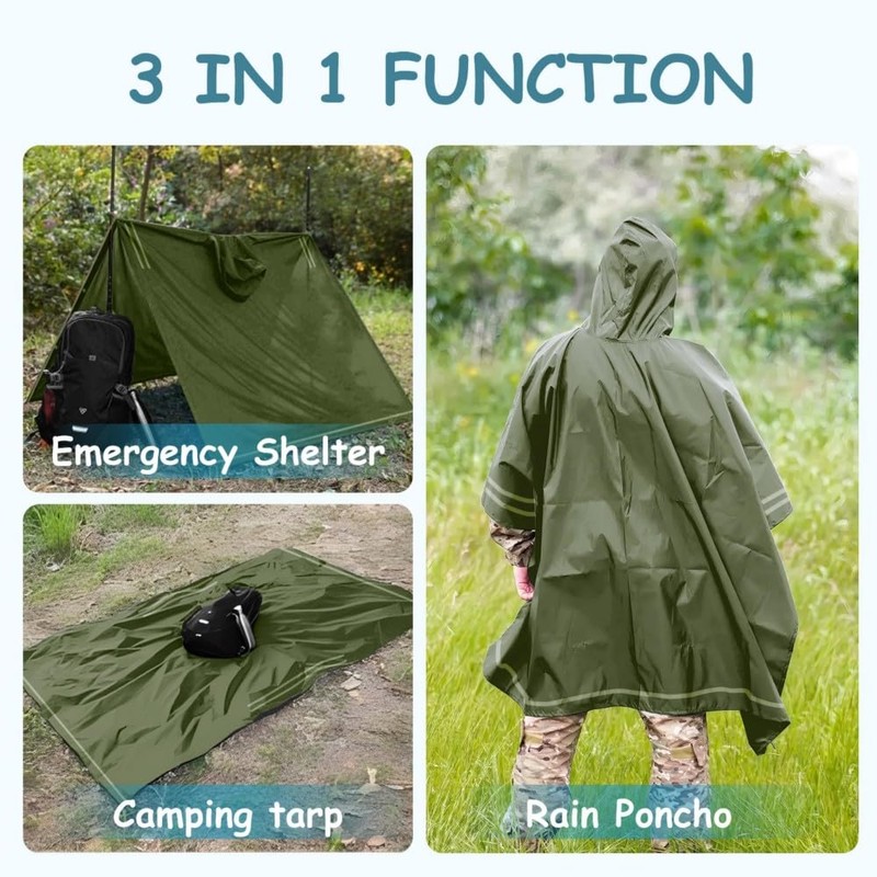 Plus Size Rain Poncho with Hood and Reflective Stripes, Big