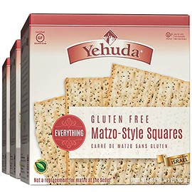 Yehuda Gluten Free Everything Matzo Squares (3 Pack) Thin, Crisp & Airy Matzo Style Gluten Free Crackers with Everything Seasoning | Certified Kosher (Including Passover) |