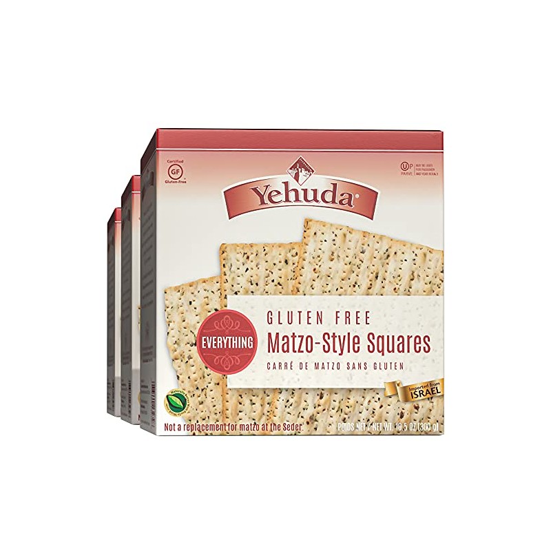 Yehuda Gluten Free Everything Matzo Squares (3 Pack) Thin, Crisp