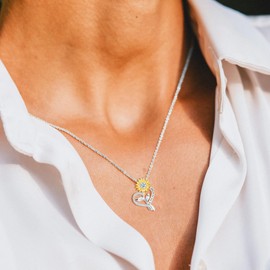 Sterling Silver Sunflower Necklace Sunflower Gifts for Women You Are My Sunshine Moissanite Necklace Wife Christmas Gifts Anniversary for Girlfriend, Daughter Birthday Gifts Valentines Gifts for Her