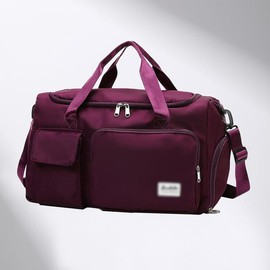 Unisex Multifunctional Travel Bag Large Capacity Weekend Bag Sport Gym Bag Fashion Travel Bag With Individual Shoes Pocket for Vacation - Color: Purple
