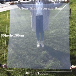 QISF Pack of 5 Extra Large Gaint Transparent Plastic - 100 x 150 cm Giant Storage Bags, Reusable Moving Bags for Dustproof, Luggage, Suitcase, Furniture, Comforter, Chair