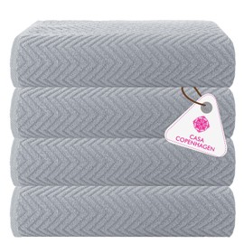 CASA COPENHAGEN Eco Wave 4 Pieces Towel Set- Grey Violet, 550 GSM 4 Bath Towel Rough & Tough Use Cotton Towels Gift Set for Bathroom