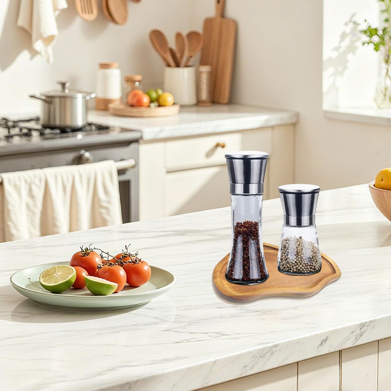 Salt and Pepper Mill Tray Acacia Wood Salt and Pepper