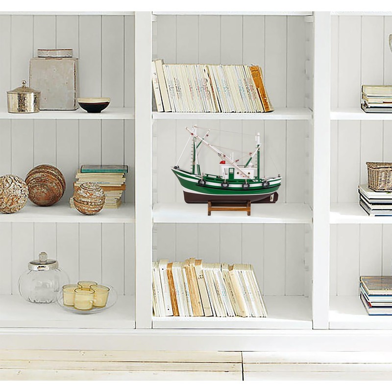 SAILINGSTORY Wooden Fishing Boat Model Ship Model Decor Green