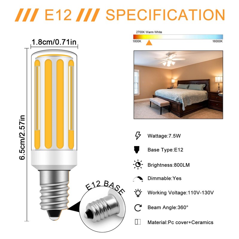 ZHENMING E12 LED Bulb Dimmable Replacement 75 Watt Light Bulbs,