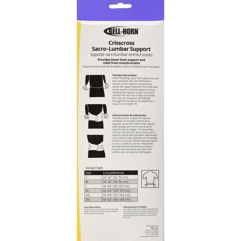 Bell-Horn Crisscross Lumbosacral Lower Back Support Brace, Small (Waist: 24"