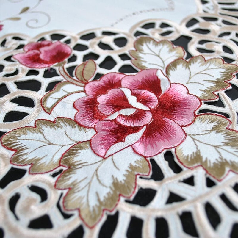 Sobeta Embroidered Table Cover,White Oval Lace Tablecloth Doily Embroidered Floral