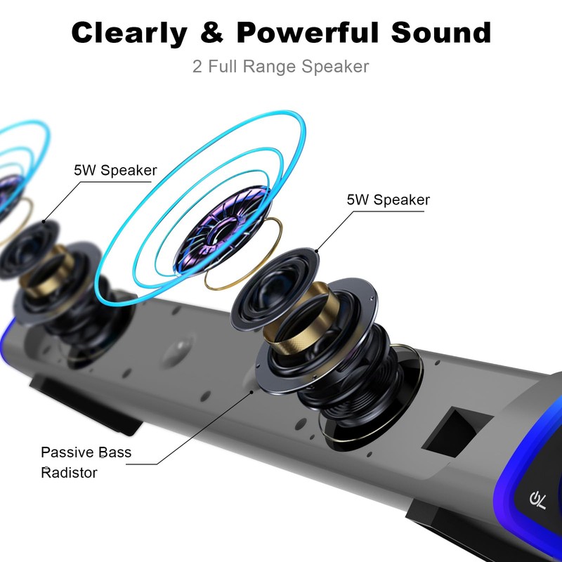 SOULION R30 Computer Speakers, Colorful LED Lights with Switch Button,