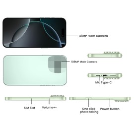 RokCokDok 16 PX Unlocked 5G CellPhones 2025 Android 13 Smartphone with snapdragon8cen2 Processor 12GB+512GB 10-Core 6.9" HD Screen 40MP+108MPCamera 6800 mAh Cellphone with 5G Dual SIM (Light Green)