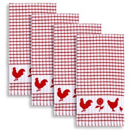 Cackleberry Home Backyard Chickens Windowpane Check Cotton Terrycloth Kitchen Towels, Set of 4 (Red)