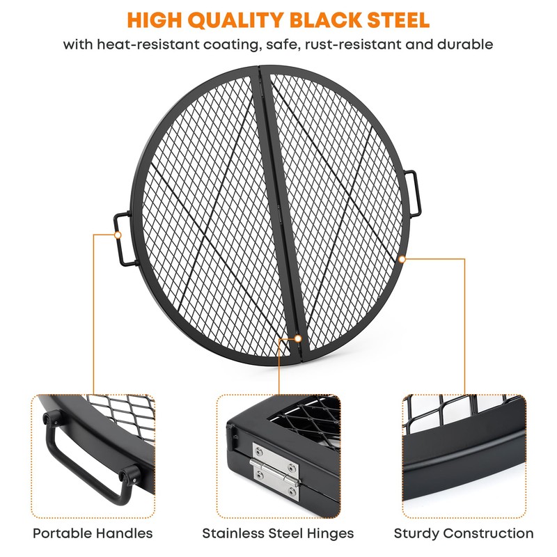 Stanbroil X-Marks Fire Pit Cooking Grate, Foldable Round Grill Grate