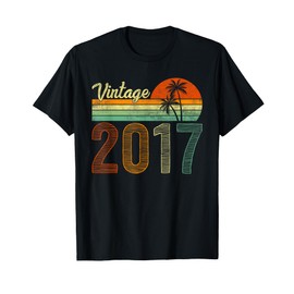 Vintage Born in 2017 Years Old 8th Birthday Gifts Funny Tee T-Shirt