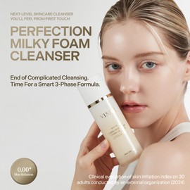 VINNE Signature Milky Foam Cleanser – 3-Step Milk-Oil-Foam Korean Facial Cleanser w/LHA+PHA & 17 Active Ingredients – Oil & Water-Based Dual-Action Face Wash (4.05 fl. oz)