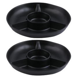 Zarocrus Chip & Dip Serving Tray Set, 4 Sectional Round Melamine Serving Tray/Platter, Relish Tray, Round Compartment Appetizer Platter for Veggies, Candy and Snacks, Matte Black, Set of 2