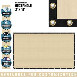 TANG Sunshades Depot 2'x16' Beige Waterproof 480 GSM Customize Order Sun Shade Sail Straight Edge for Patio Awning Garden Pergola Gazebo Backyard Deck Outdoor Facility