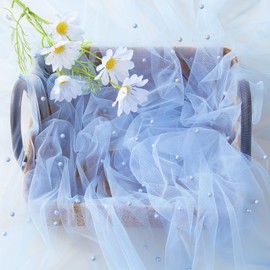 LuoluoHouse Baby Blue Pearl Table Cloth: Wedding Table Runner Decor 10ft Tulle Fabric for Party Bridal Shower Wedding Arch Veil Lace Table Runner Decorations 60x120 Inch