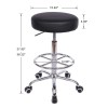 VECELO Round Rolling Stool with Footrest & Wheels Height Adjustable