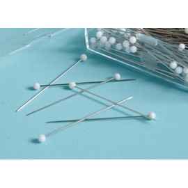 200-Ct Extra Fine 0.4mm x 35mm (1-3/8") White Glass 2mm Head Stainless Steel Straight Pins for Applique Patchwork Quilting Sewing in Reusable Plastic Snap-top Container