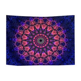 tinunata Blacklight Mandala Boho Fluorescent Mandala Pattern Lines Tapestry Glow In The Dark, Black Light Bohemian Hippie Poster Tapestries Aesthetic Wall Hanging decor for Bedroom Living Room