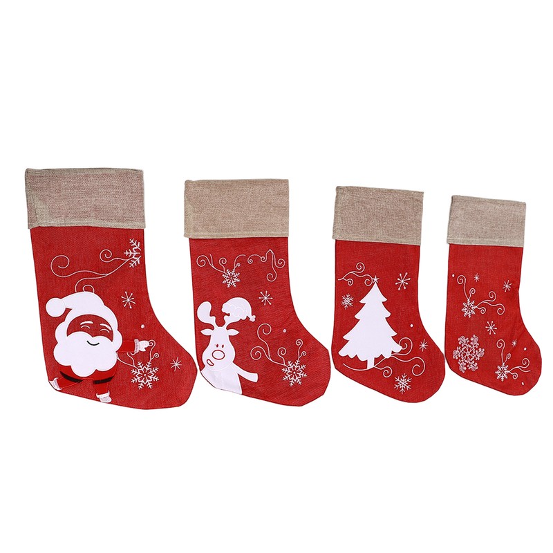 Christmas Stocking Decorative Cartoon Pattern Cuff Stocking Ornament for Tree