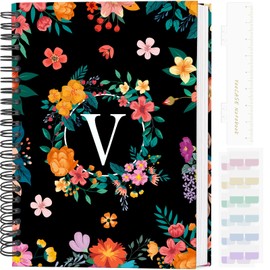 YeeCASE Hardcover Spiral Notebook Journal 5.7” x 8”, 120 Pages Journals for Women Men, A5 College Ruled Notebooks, Cute Floral Letter Spiral Journal for Writing, Work, Business, School (V-BLACK, A5)