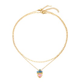 RINHOO Princess Queen Crown Heart Necklaces for Women, Layered 18K Gold Plated Heart Gemstone Crown Necklace Queen of My Heart Jewelry, Birthday Gift for Mom Wife Daughter (Style B Pink)