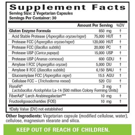 Natural Wellness Gluten Support - Gluten Intolerance Digestive Aid - Defend Against Hidden Gluten in Meals - 60 Vegetarian Capsules: 30-Servings