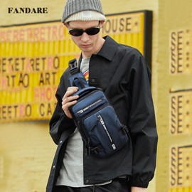 FANDARE Men Sling Crossbody Backpack Crossbody Bag for Men One Strap Motorcycle Chest Bag Cover Pack for Hiking Cycling Travel Outdoor Sport Small Backpack with USB Charger Port Nylon Dark Blue