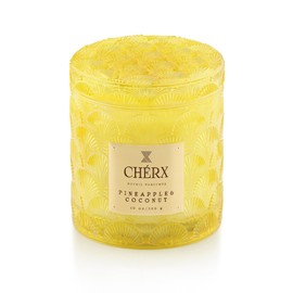 CHERX Soy Wax Glass Bowl Candle, 50 Hours Burn Time, Natural Essential Oils, Calming Ambiance (Jar, Pineapple & Coconut)